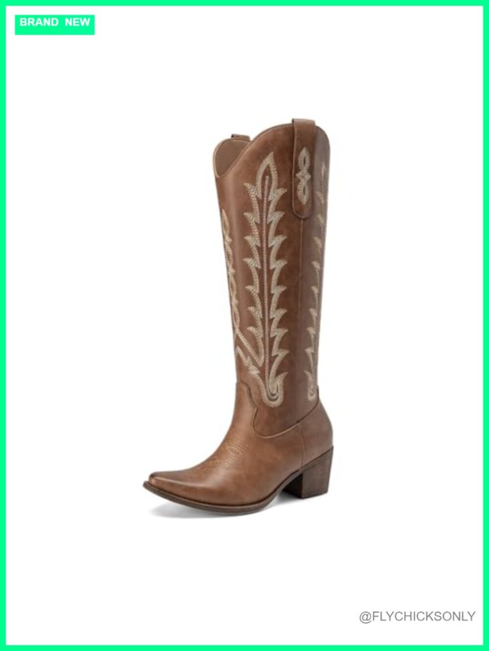 Athlefit Knee High Cowboy Boots Women Square Toe Block Heel Western